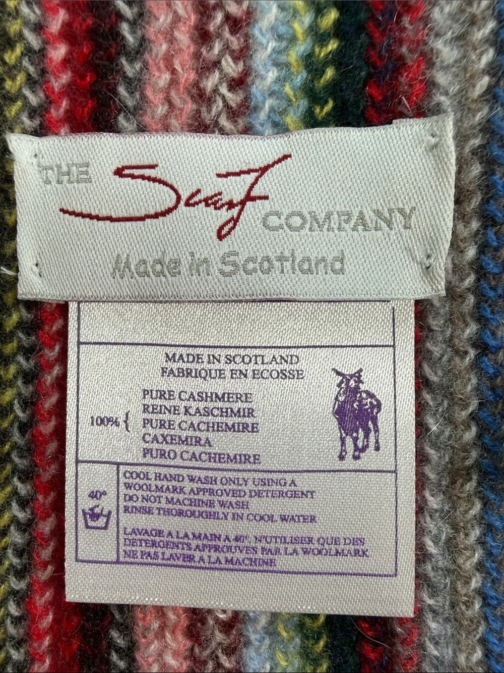The scarf company colorful rainbow striped cashmere scarf with fringe NWT